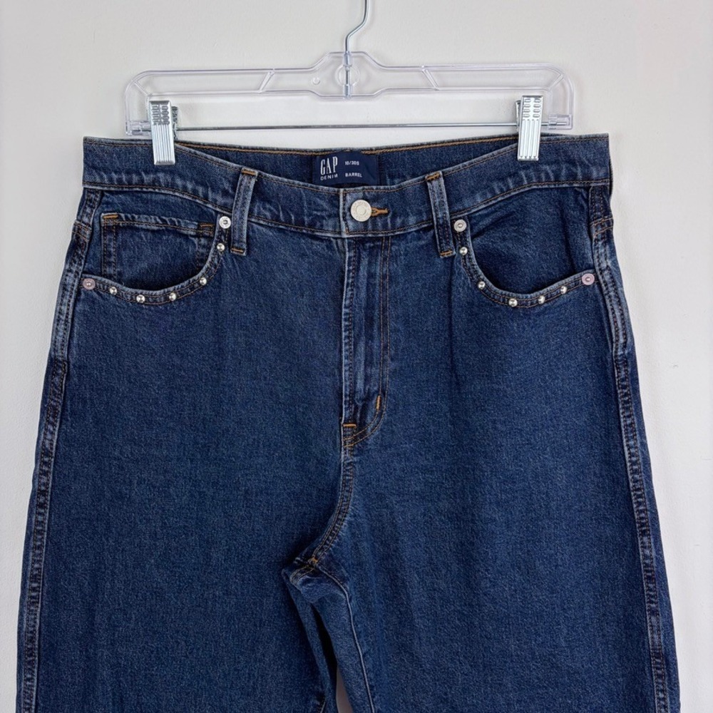 Gap Denim High Rise Studded Barrel Jeans Dark Wash Low Stretch Denim 10 Short - Picture 4 of 11